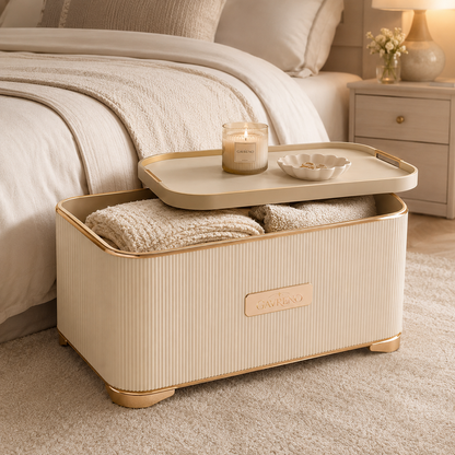 Gavreno Ribbed Blanket Storage Chest with Removable Tray Top & Hidden Storage